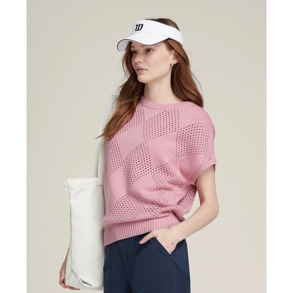 Wilson Women's Size SMALL Mesh Argyle Sweater Vest Knit Vintage Pink - Picture 1 of 12